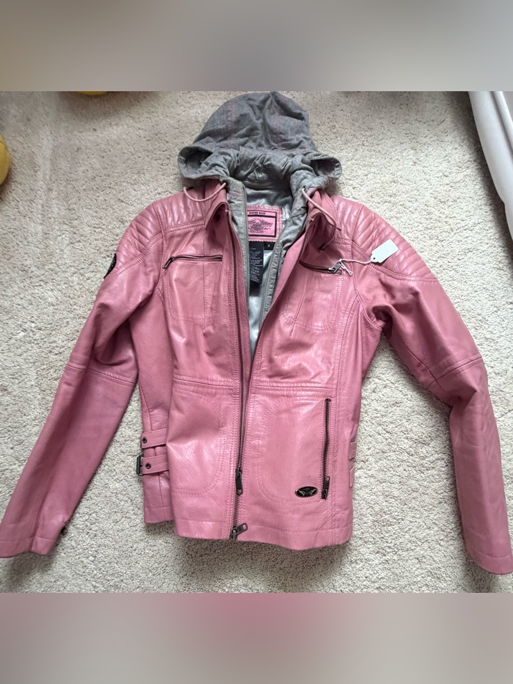 Harley-Davidson Pink Leather Hooded Moto Jacket Coat Biker Style